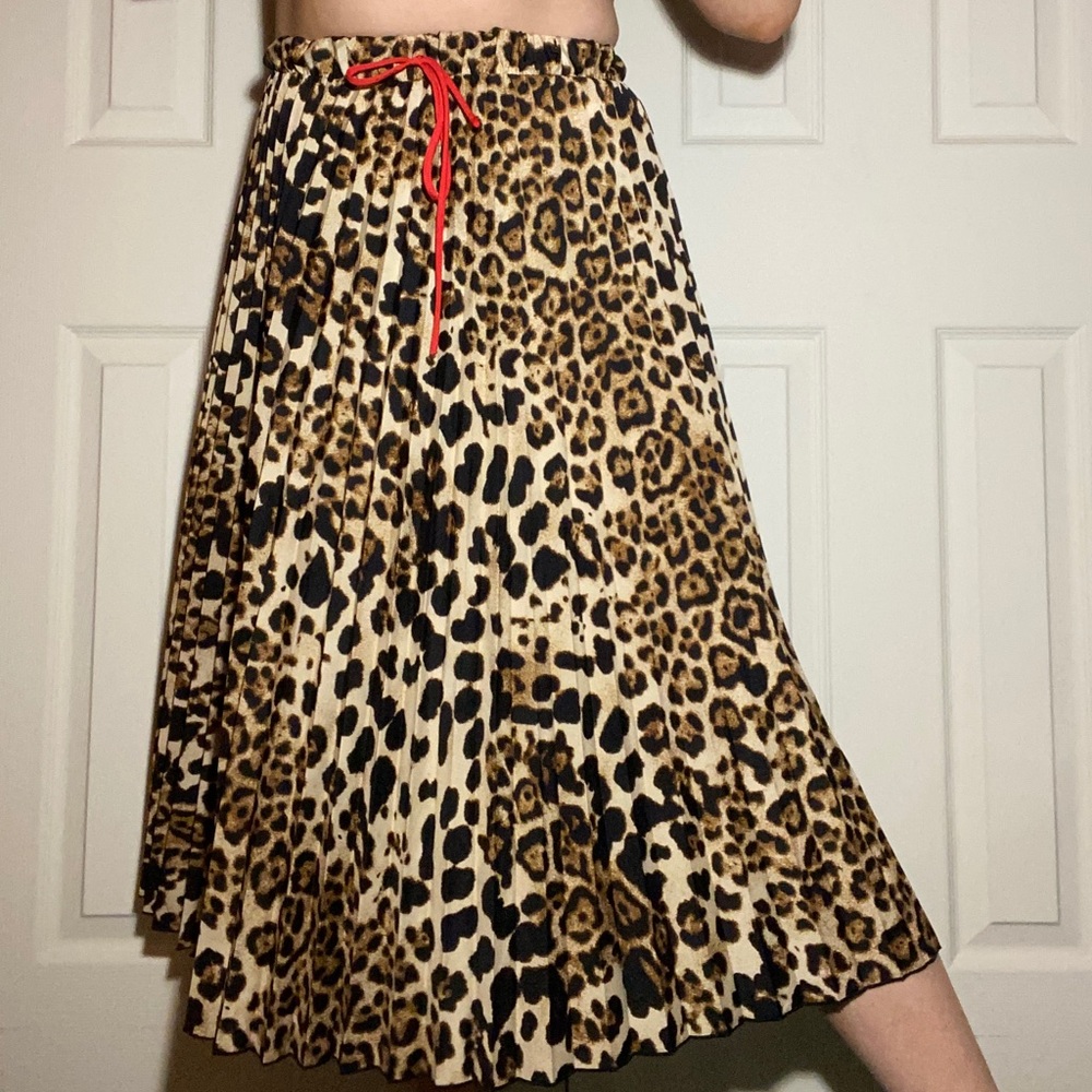 Cheetah Print Pleated Midi Skirt